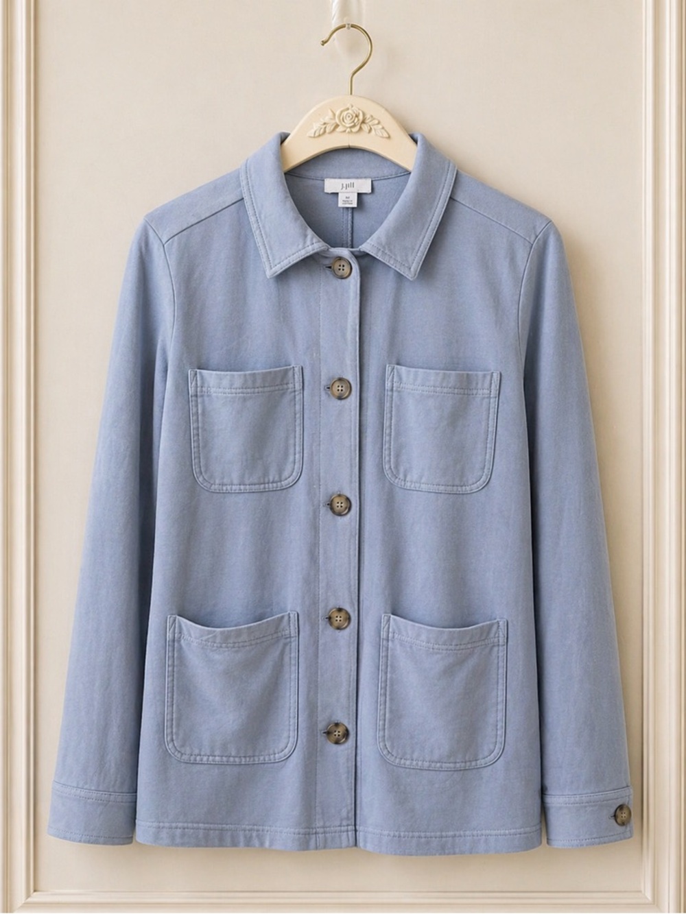 J Jill Womens Barn Utility Chore Jacket Shacket Small Light Bluestone Casual